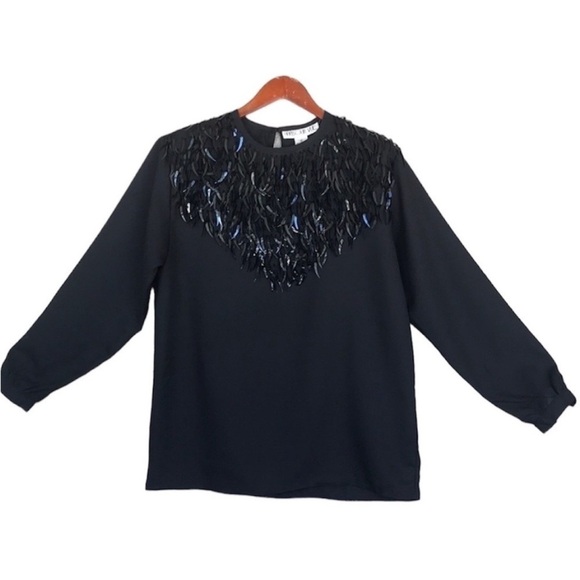 Vintage Tops - Harbour Vue Vintage Spear Shape Embellished Front Long Sleeve‎ Dressy Тор